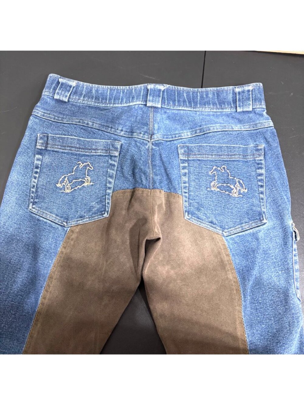 Reinforced Denim Riding Jeans w/ Brown Suede Panels Workwear Unisex - Picture 5 of 10